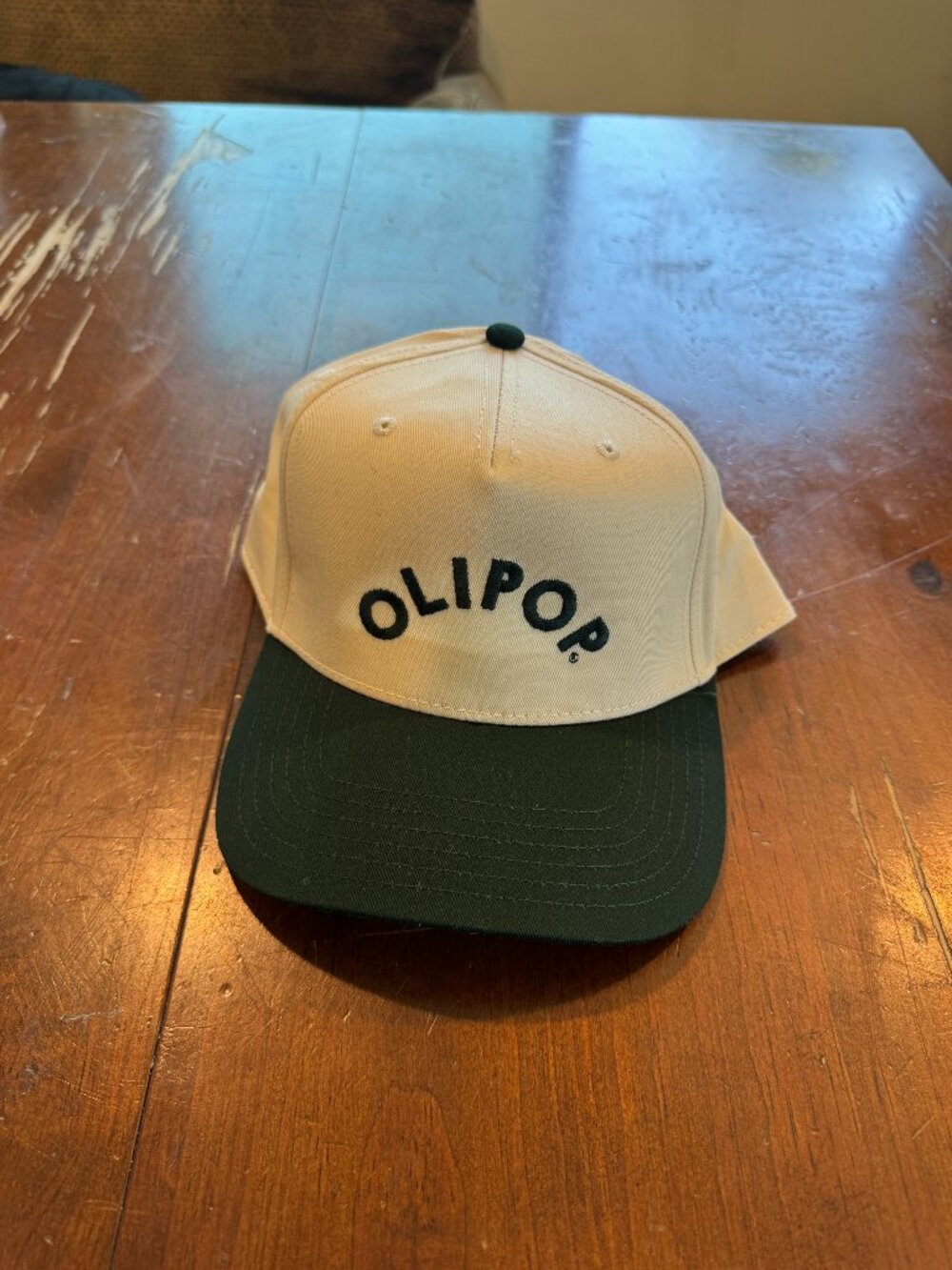 Olipop Snapback Hat, Cream and Forest Green